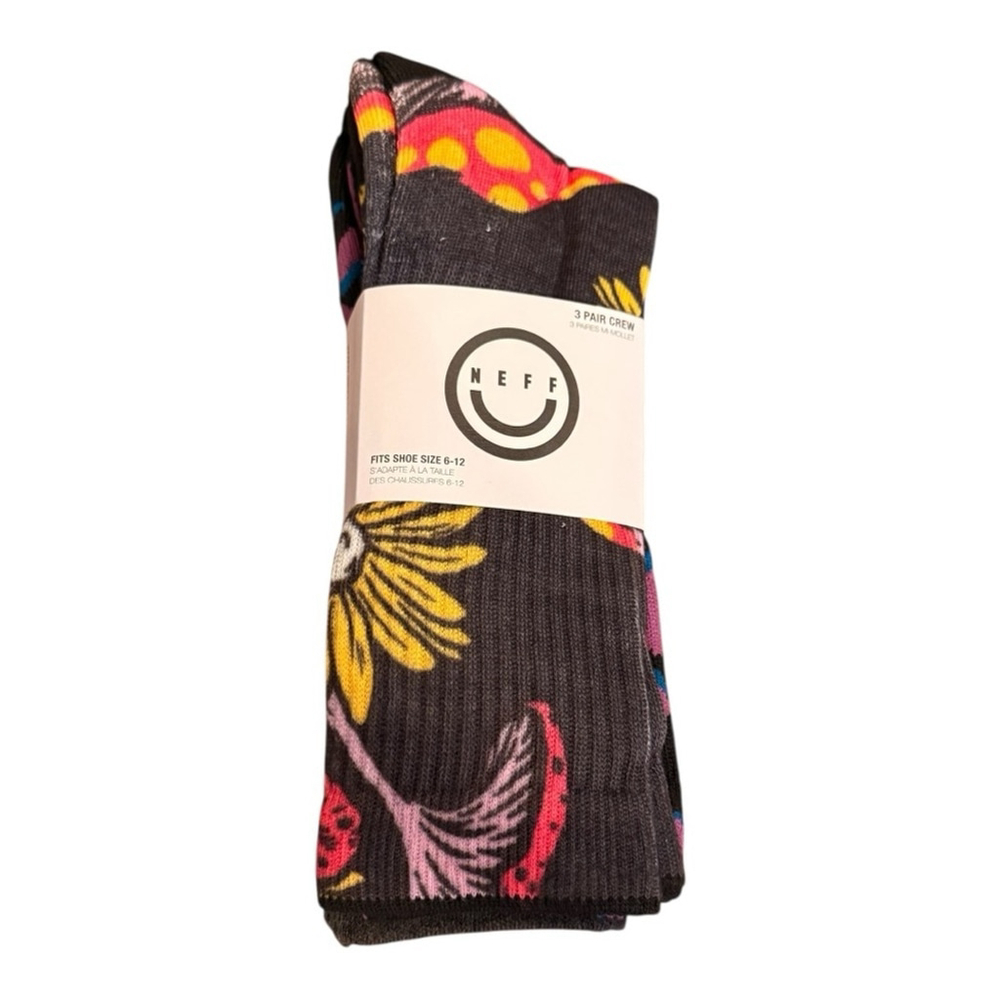 Neff Socks Unisex Crew Socks 6-12 Floral Pack of 3 Socks NWT